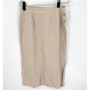 Eddie Bauer Vintage 100% Linen Straight Skirt Long  Natural Khaki Size 12 80s 90